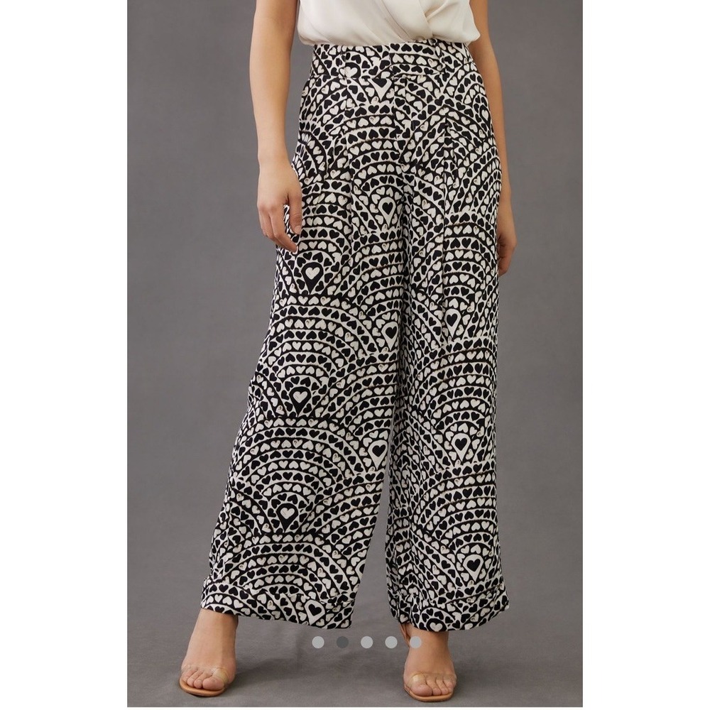 FARM Rio Black & White Wide Leg Heart Print Pants